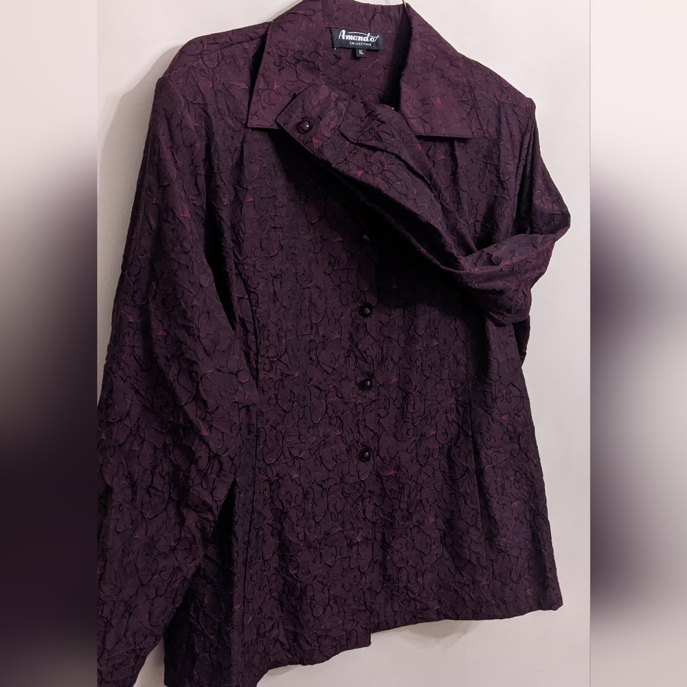 💐Burgundy Long Sleeve Dressy Top, Amanda Collection, XL - Picture 6 of 10